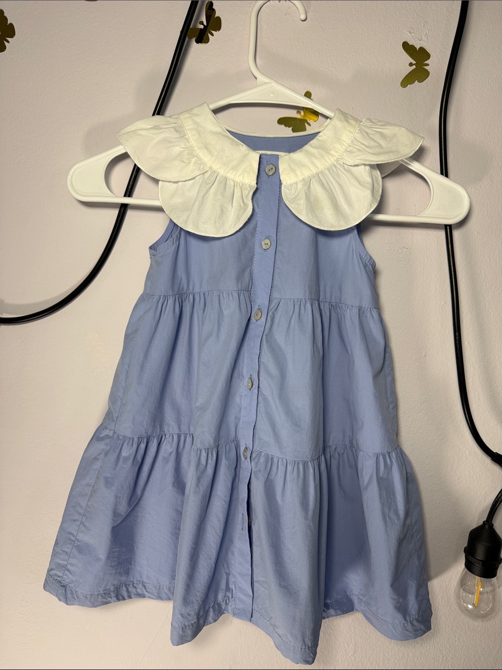 Zara Light Blue Tiered Dress with White Ruffle Peter Pan Collar
